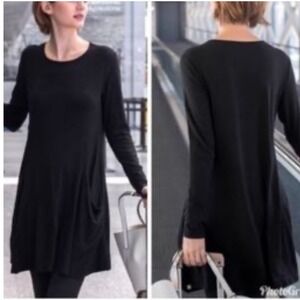 Betabrand Travel Sweatshirt Dress Womens L Black Silk Blend‎ Long Sleeve Pockets